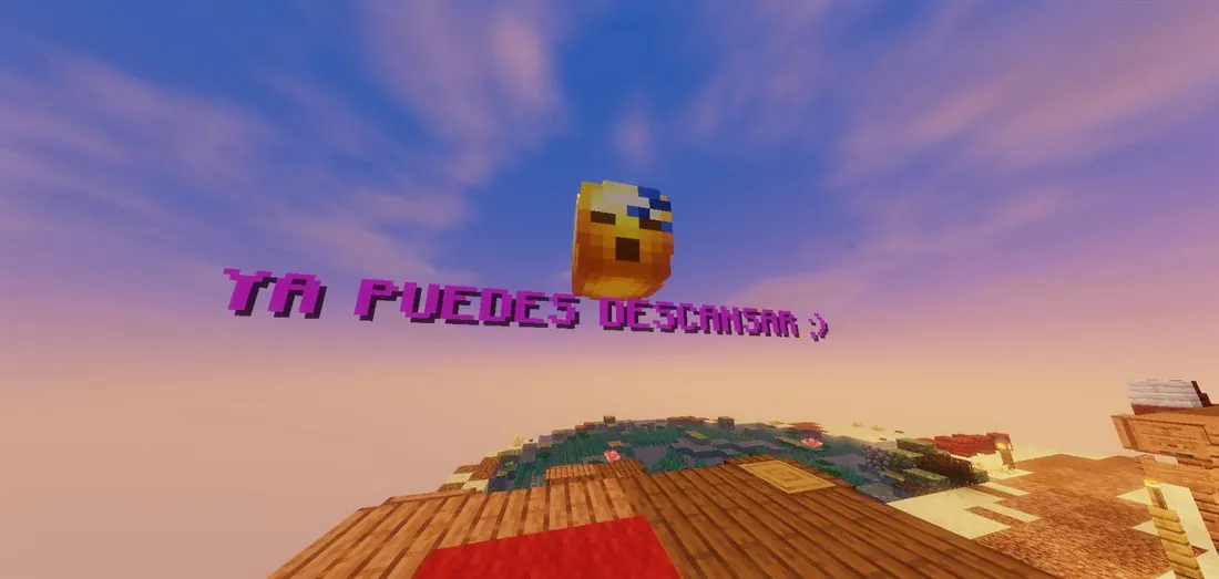 Un cartel en bloques flotando sobre las nubes con el mensaje de que ya puedes descansar